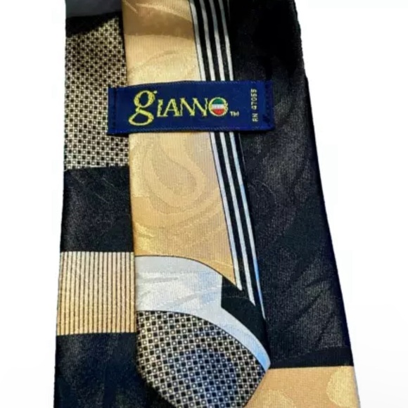 GIANNO Men’s Neck Tie • Peach & Black Abstract Design • 60"L 4” W - Picture 6 of 8